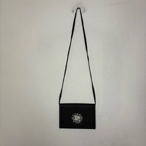 Vintage Black Evening Handbag with Embroidered Detailing from Austria